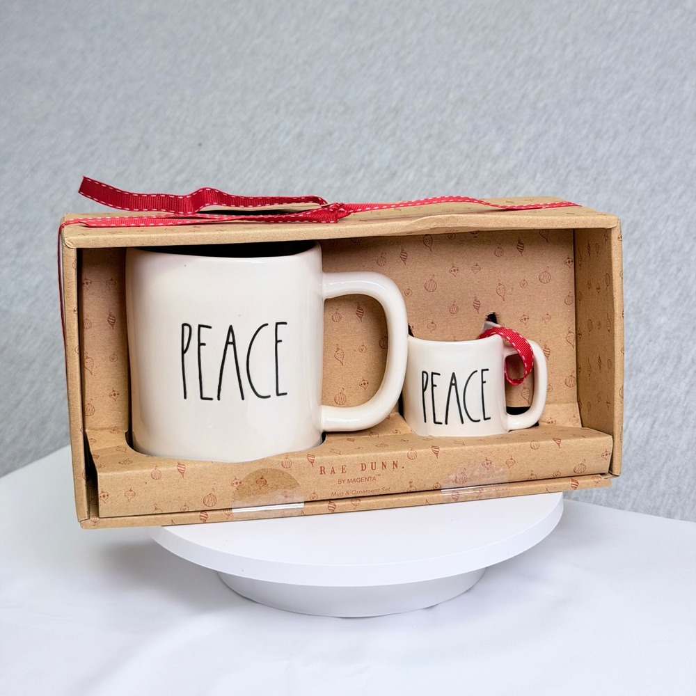 Rae Dunn by Magenta Peace Mug and Ornament Set New in Box Holiday Gift